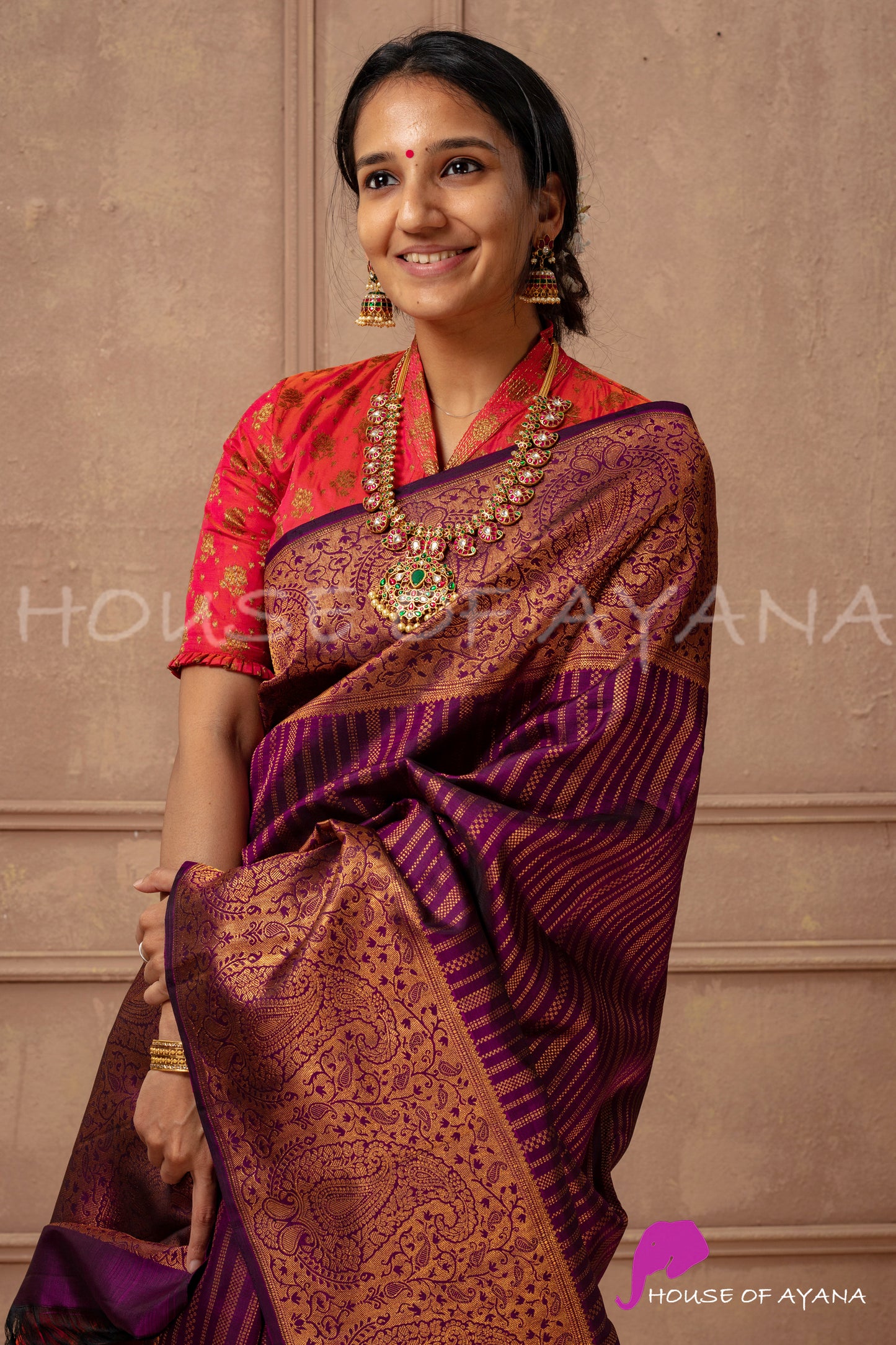 Collared Peach Brocade Blouse