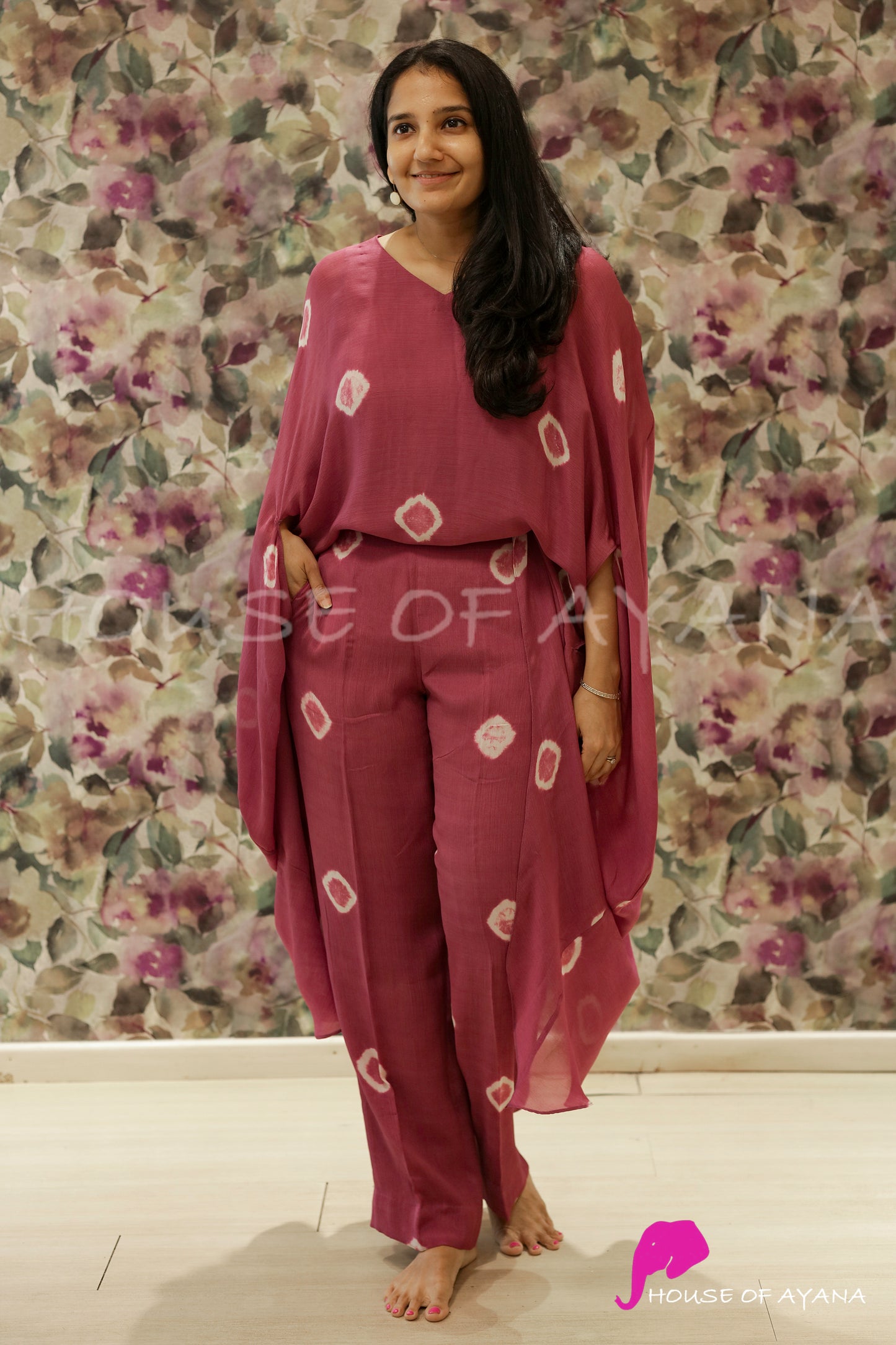 Purple Bandhani Draped Coords