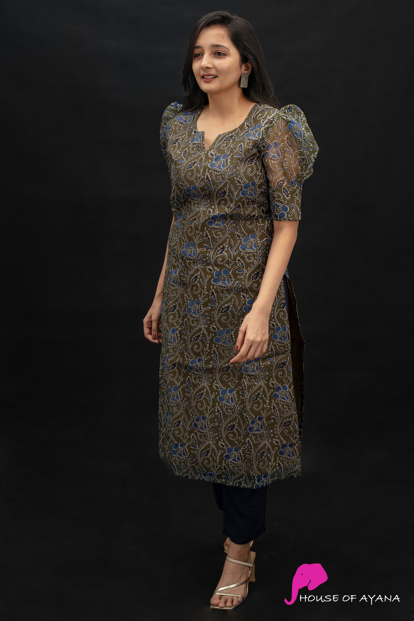 Harmony Organza Silk Kurti | Olive