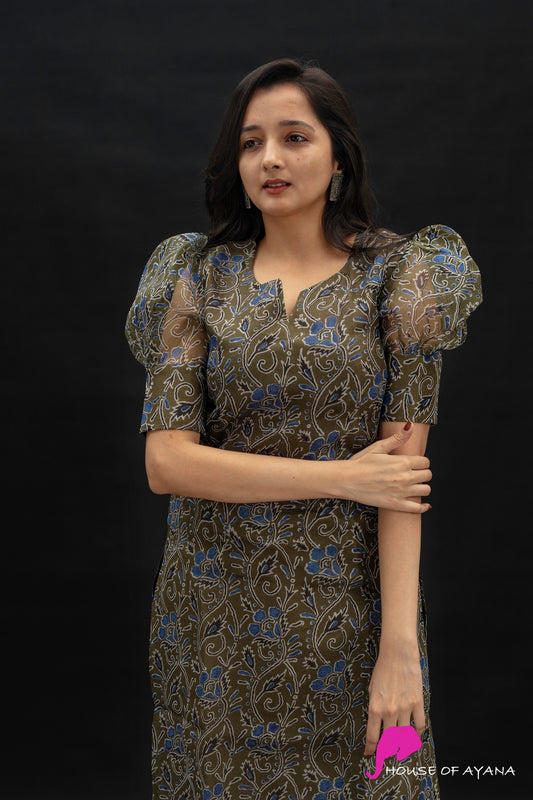 Harmony Organza Silk Kurti | Olive
