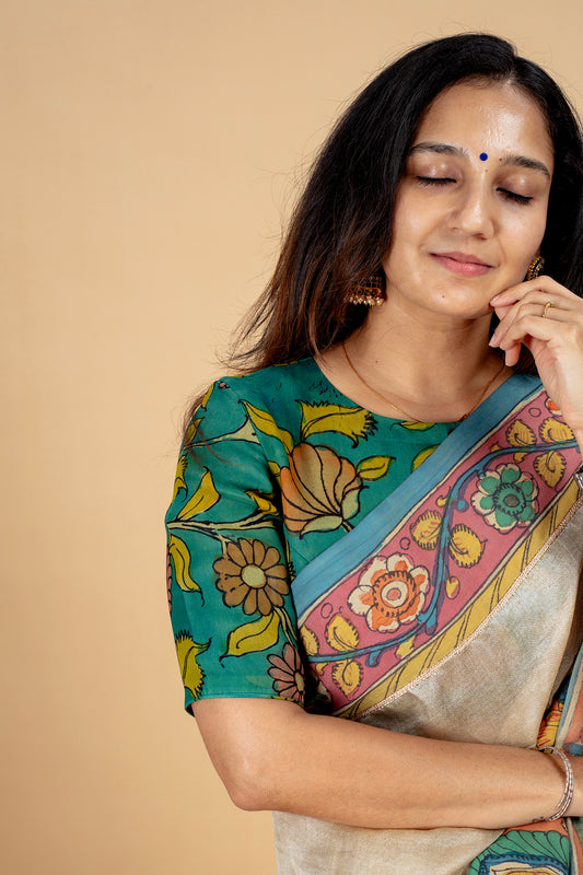 Hand Painted Kalamkari Organza Silk Blouse