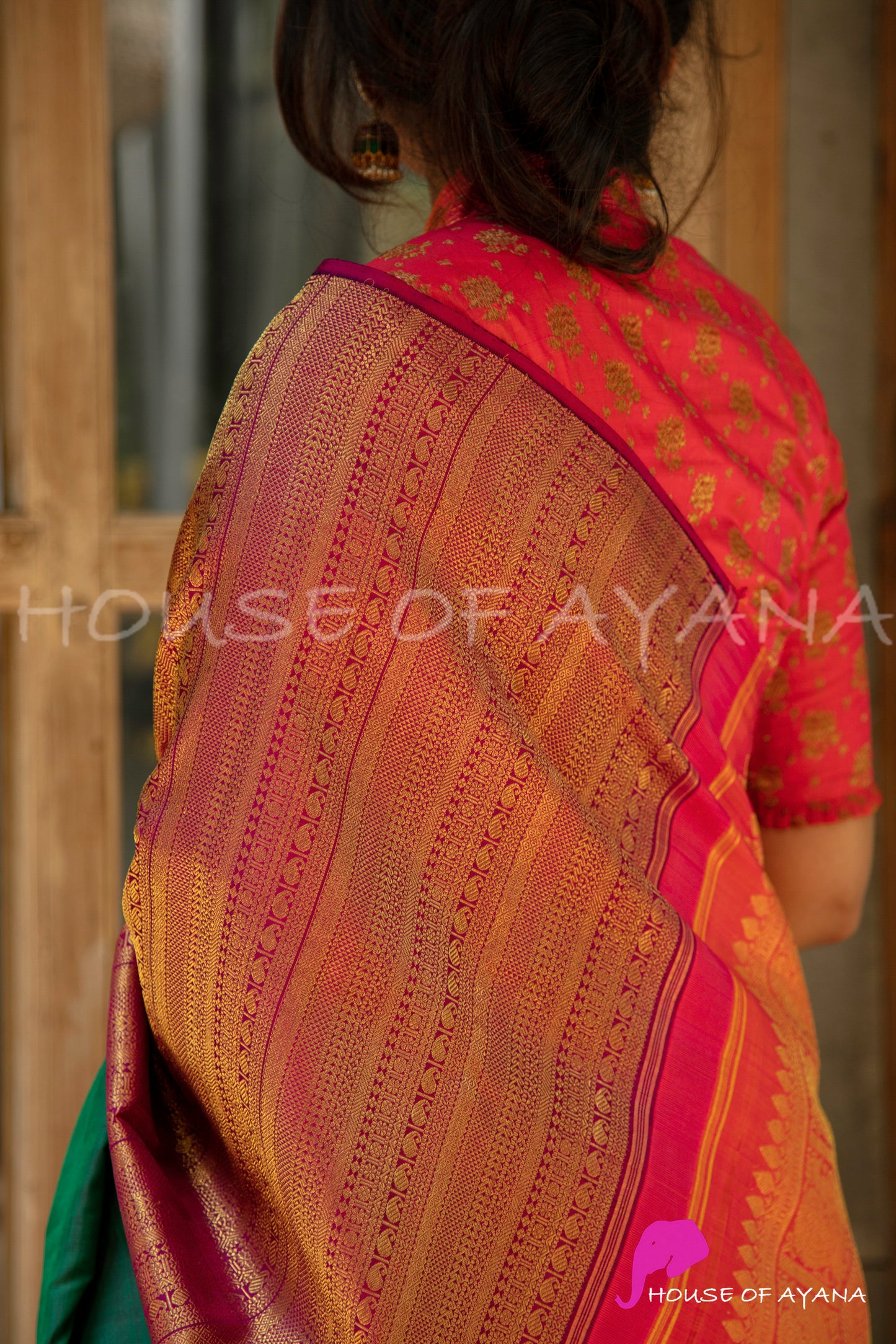 Collared Peach Brocade Blouse