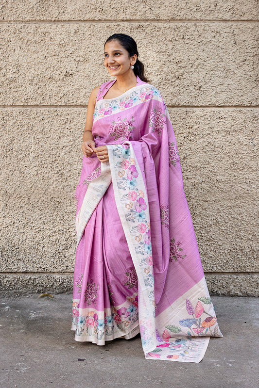 Tussar Silk | Lavender Bouquet
