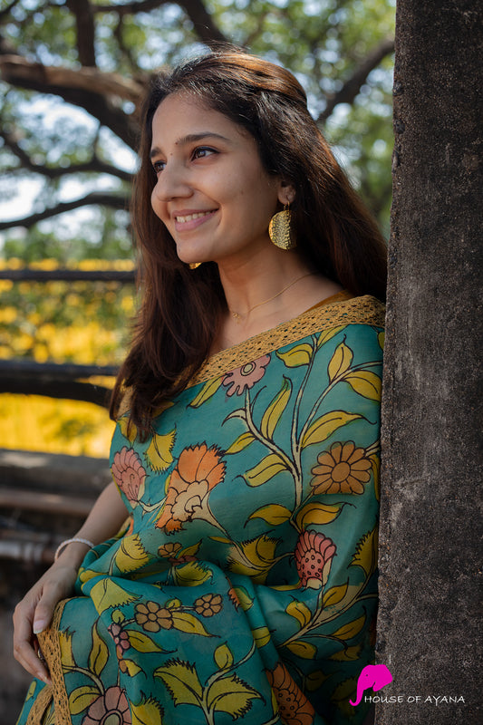 Sea Kalamkari - Organza Silk Saree
