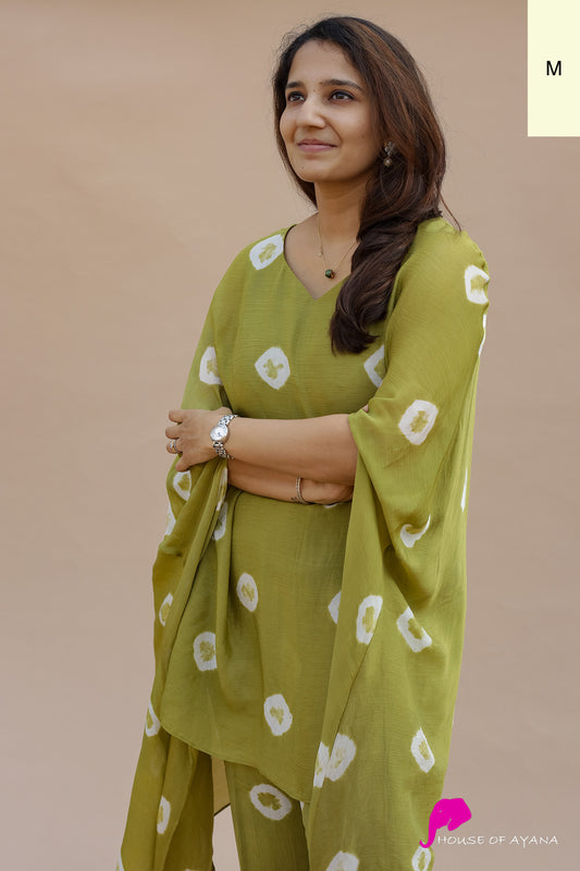 Olive Green Bandhani Draped Coords