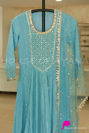 Oceania Mirror Work Gown with Dupatta