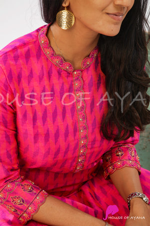 Rosa Embroidered Ikat Rawsilk Kurti
