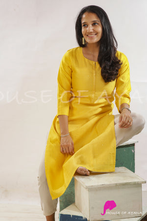 Sunflower Embroidered Silk Kurti