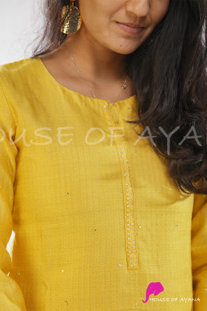 Sunflower Embroidered Silk Kurti
