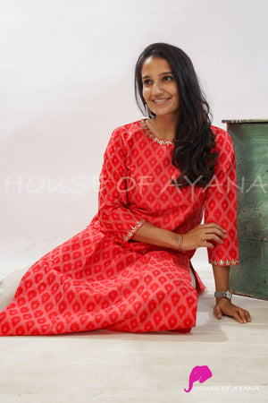 Red Town Embroidered Ikat Raw Kurti