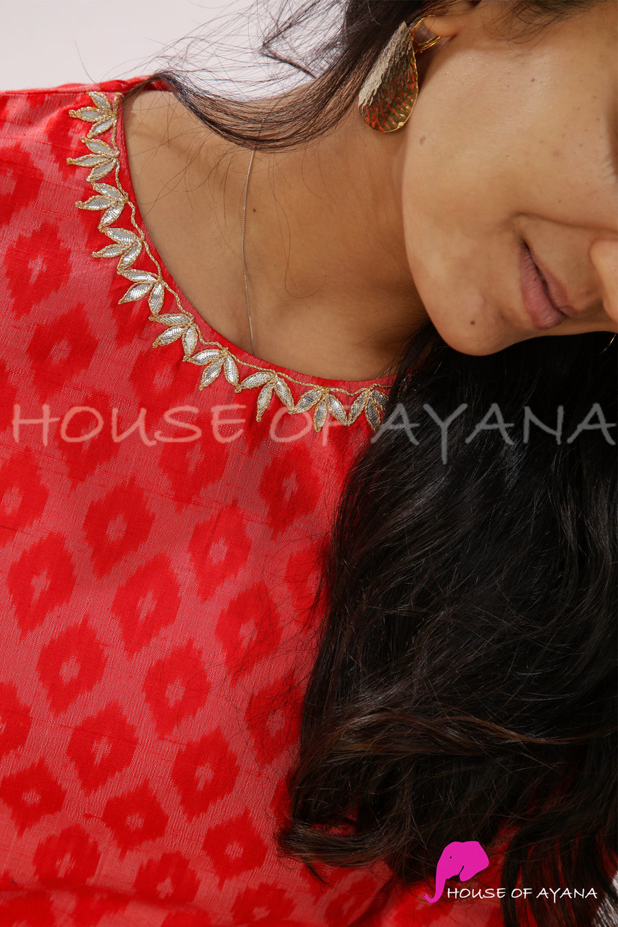 Red Town Embroidered Ikat Raw Kurti