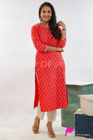 Red Town Embroidered Ikat Raw Kurti