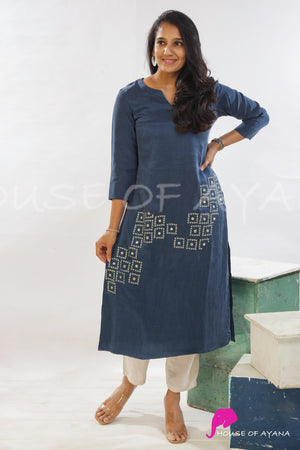 Azure Embroidered Crepesilk Kurti