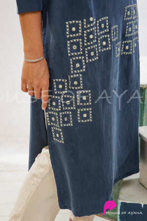 Azure Embroidered Crepesilk Kurti