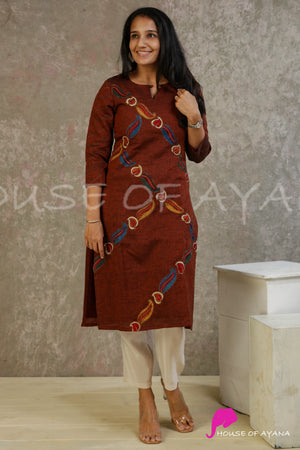 Kayla Kalamkari Embroidered Linen Kurti