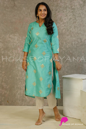 Santorini Turquoise Brocade Kurti