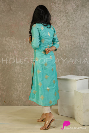 Santorini Turquoise Brocade Kurti