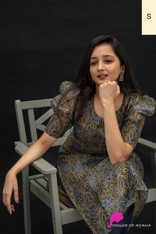 Harmony Organza Silk Kurti | Olive