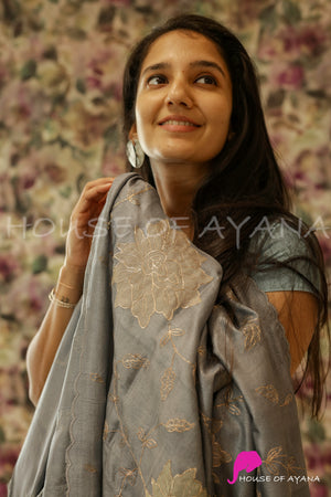 Elahe Embroidered Saree | Silver