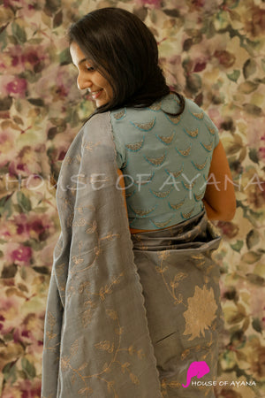 Elahe Embroidered Saree | Silver