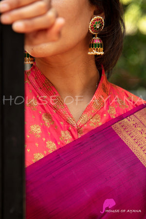 Collared Peach Brocade Blouse