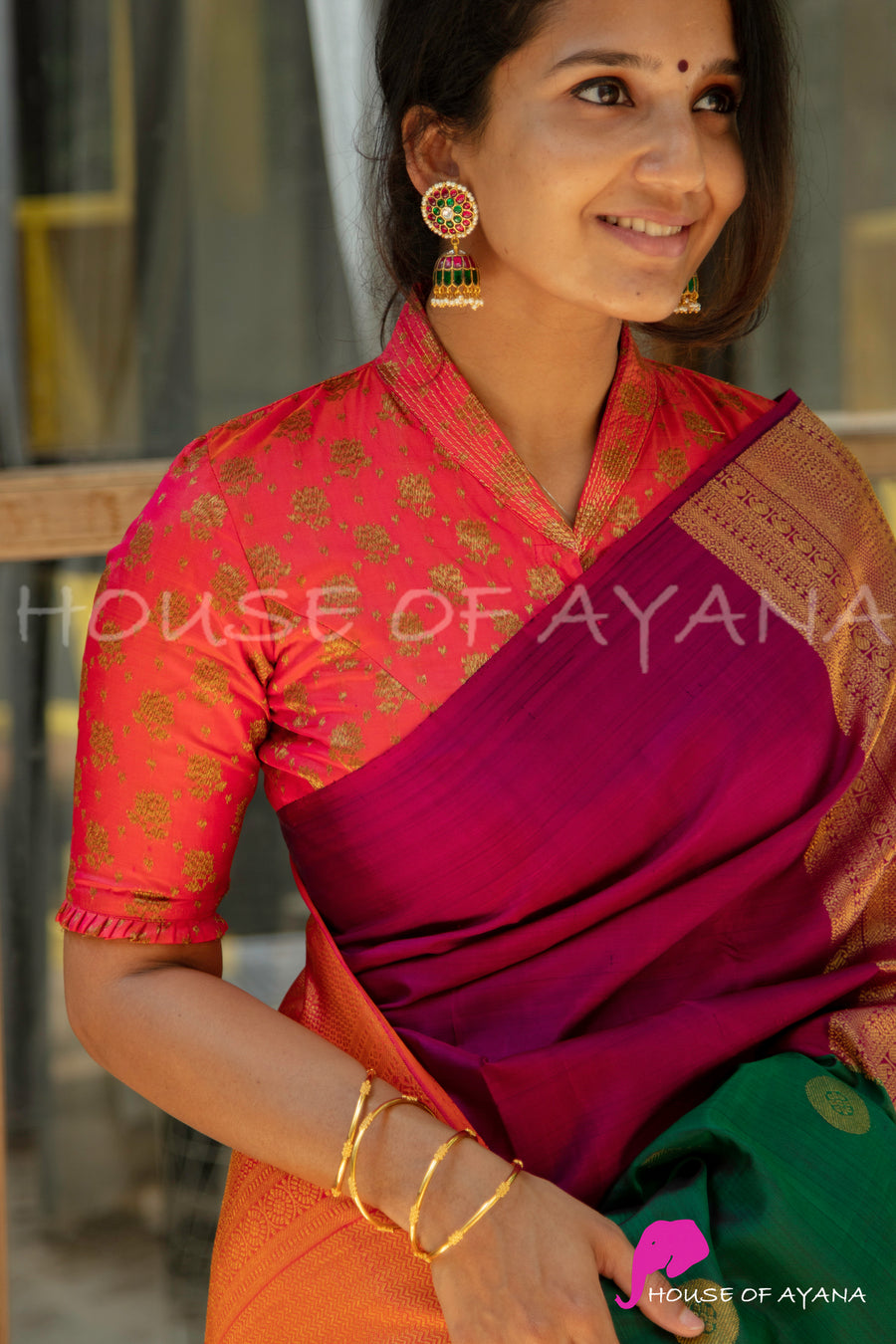 Collared Peach Brocade Blouse