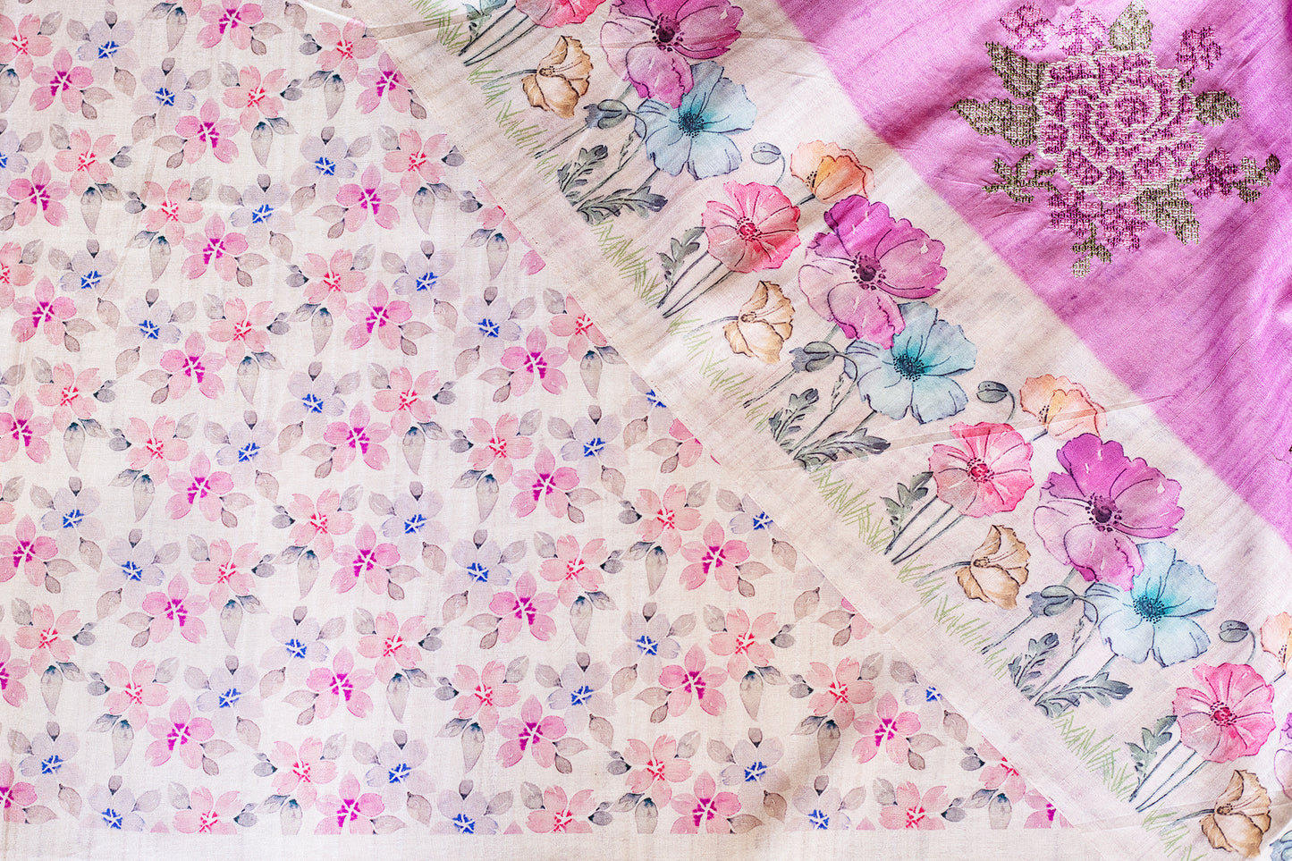 Tussar Silk | Lavender Bouquet