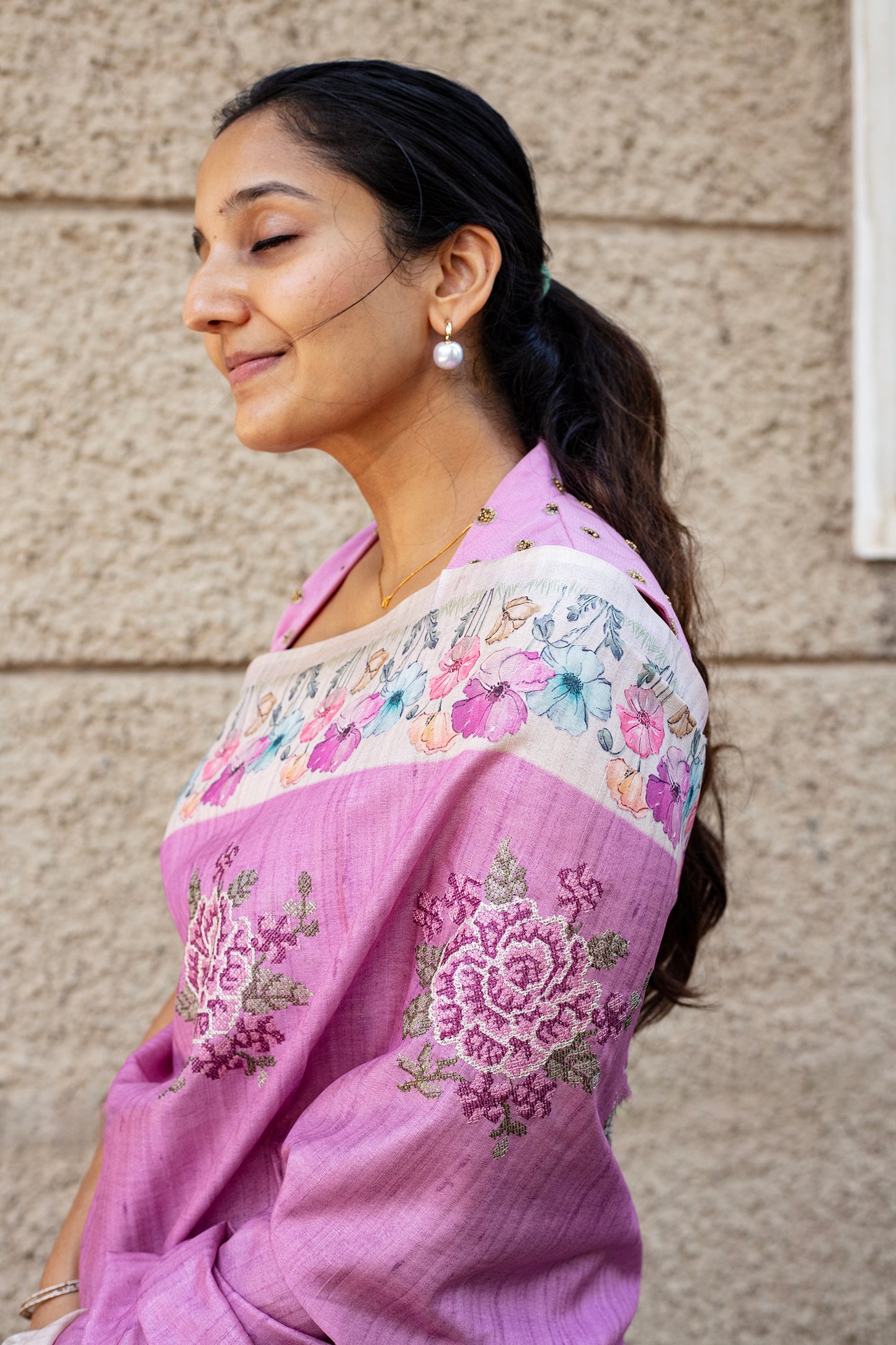 Tussar Silk | Lavender Bouquet