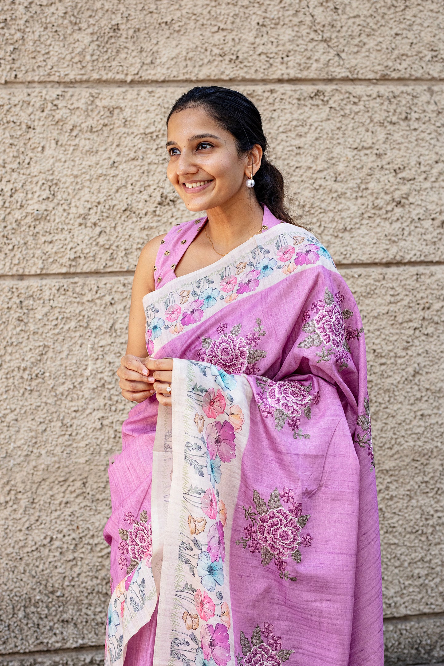 Tussar Silk | Lavender Bouquet