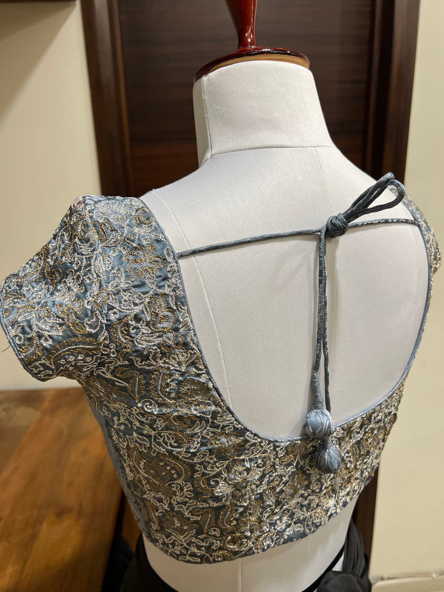 Grey Tanchoi Silk Embroidered Blouse