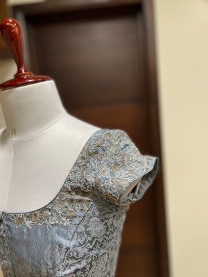 Grey Tanchoi Silk Embroidered Blouse