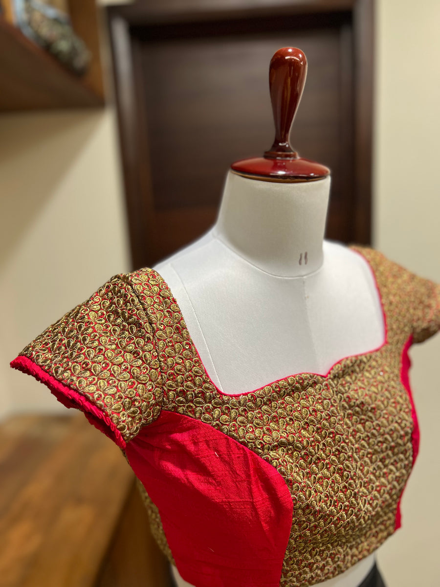 Red Silk Embroidered Blouse
