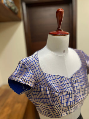 Blue Silver Broacde Silk Blouse