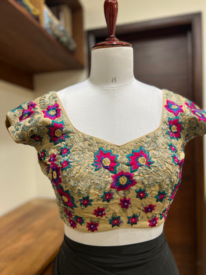 Beige Silk Embroidered Blouse