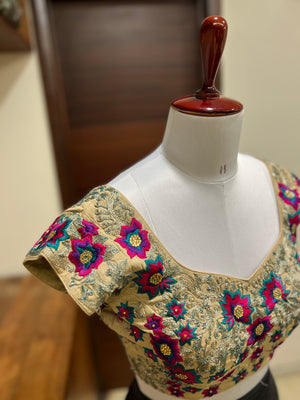 Beige Silk Embroidered Blouse