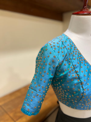 Turquoise Embroidered Silk Blouse