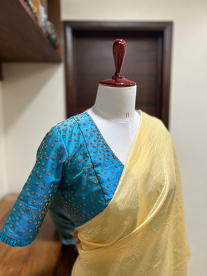 Turquoise Embroidered Silk Blouse