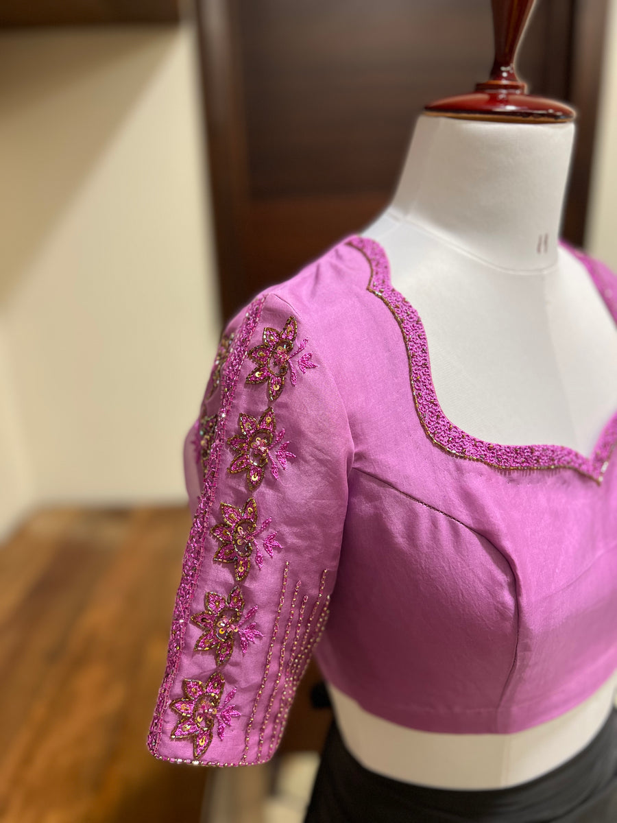 Lavender Embroidered Organza Silk Blouse