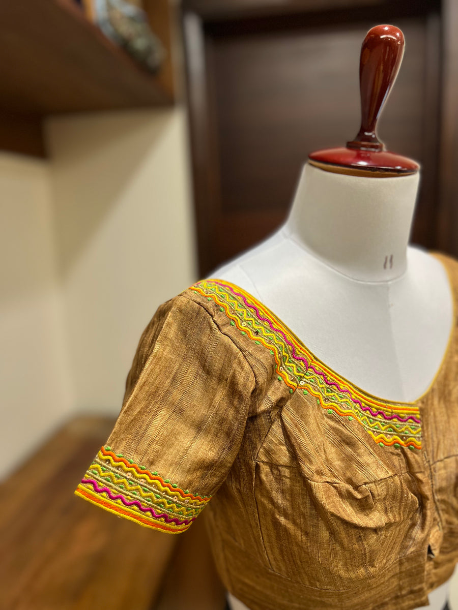Gold Tussar Silk Embroidered Blouse