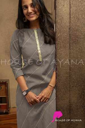 Checkerboard Soft Tussar Kurti