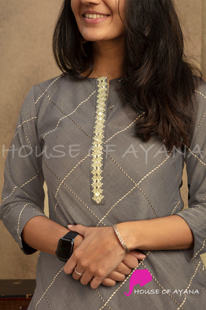 Checkerboard Soft Tussar Kurti