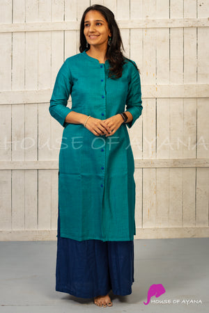 Riverdale Kanta Silk Kurti | Turquoise