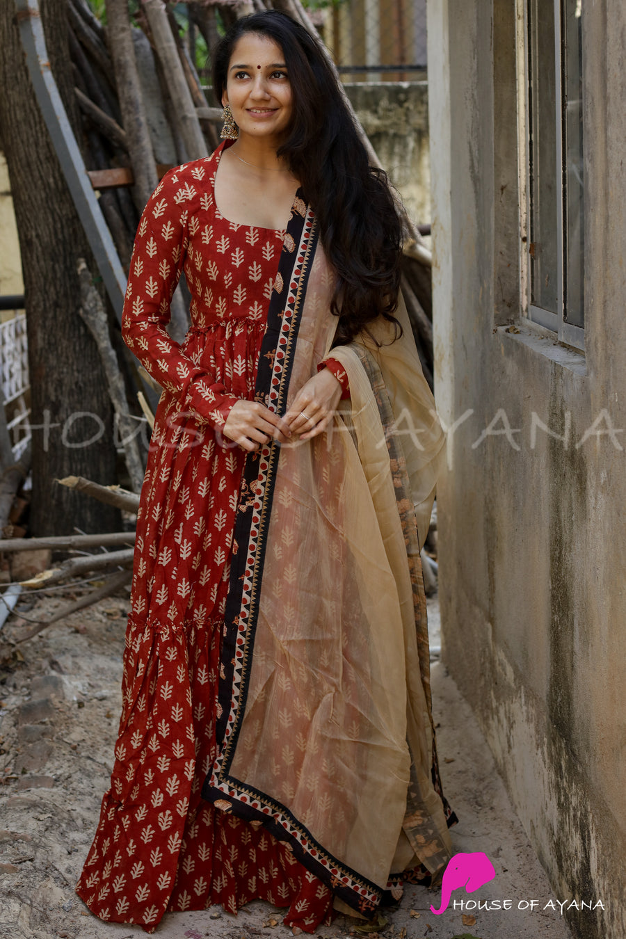 Sahara Chanderi Silk Tiered Dress with Dupatta