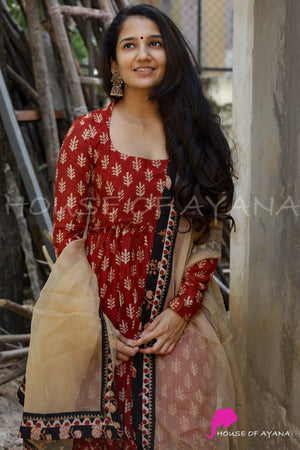 Sahara Chanderi Silk Tiered Dress with Dupatta