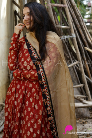 Sahara Chanderi Silk Tiered Dress with Dupatta