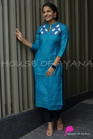 Mediterranean Embroidered Tussar Kurti
