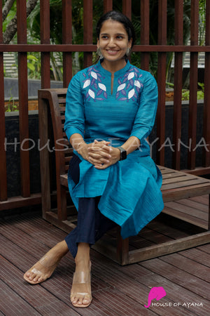 Mediterranean Embroidered Tussar Kurti