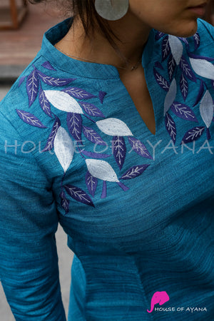 Mediterranean Embroidered Tussar Kurti